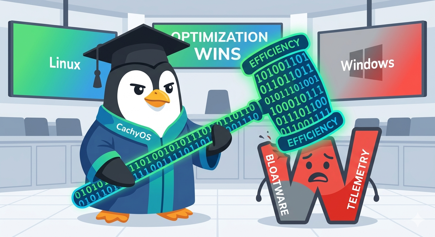 CachyOS Linux Penguin with Gavel of Truth